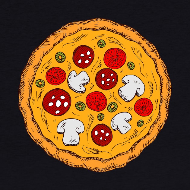 Detailed Pizza Colored Sketch by InkyArt